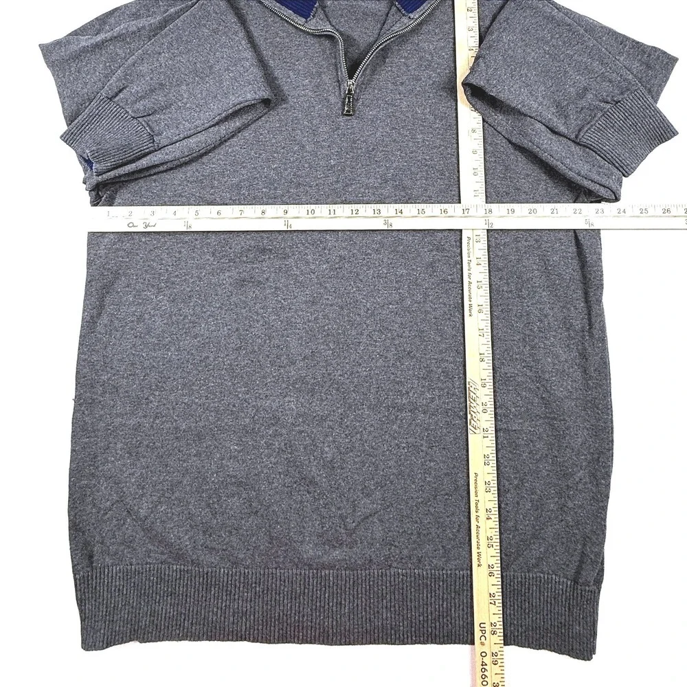 Tailorbyrd Mens XLT Gray 100% Cotton Quarter Zip Pullover Sweater Navy Trim